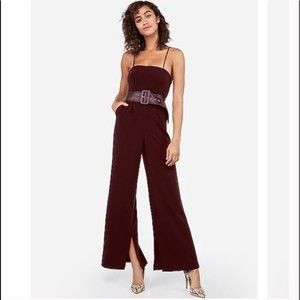 Express x Negin Mirsalehi Spaghetti Strap Burgundy Wide Leg Jumpsuit, 2